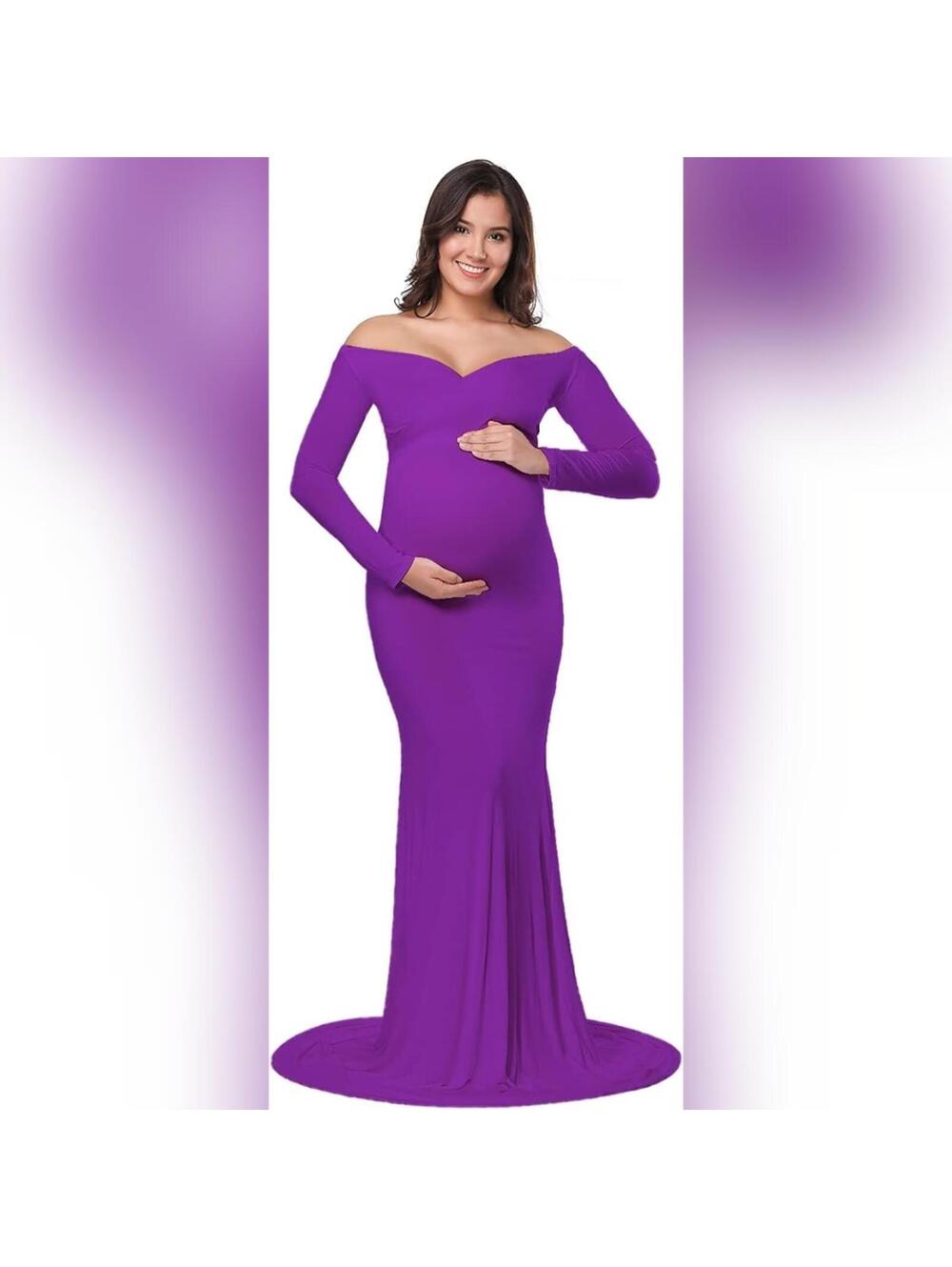 NWT JustVH Maternity Elegant Fitted Long Sleeve Cross Front Maxi Photo Dress, M